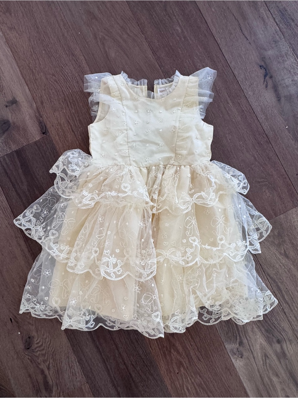 Kensie Girl Yellow and Cream Layered Lace Tulle Dress